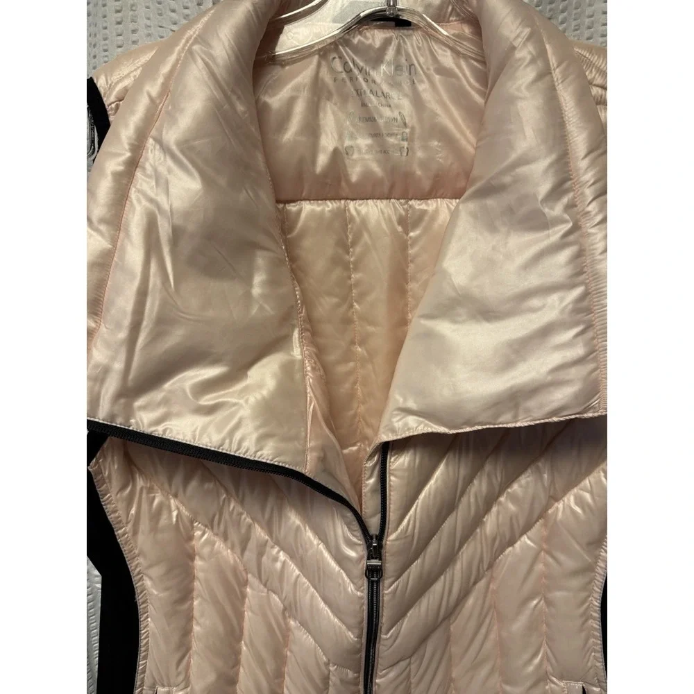 Calvin Klein Women's Pink Black Performance‎ Puffer Quilted Vest Premium Down XL